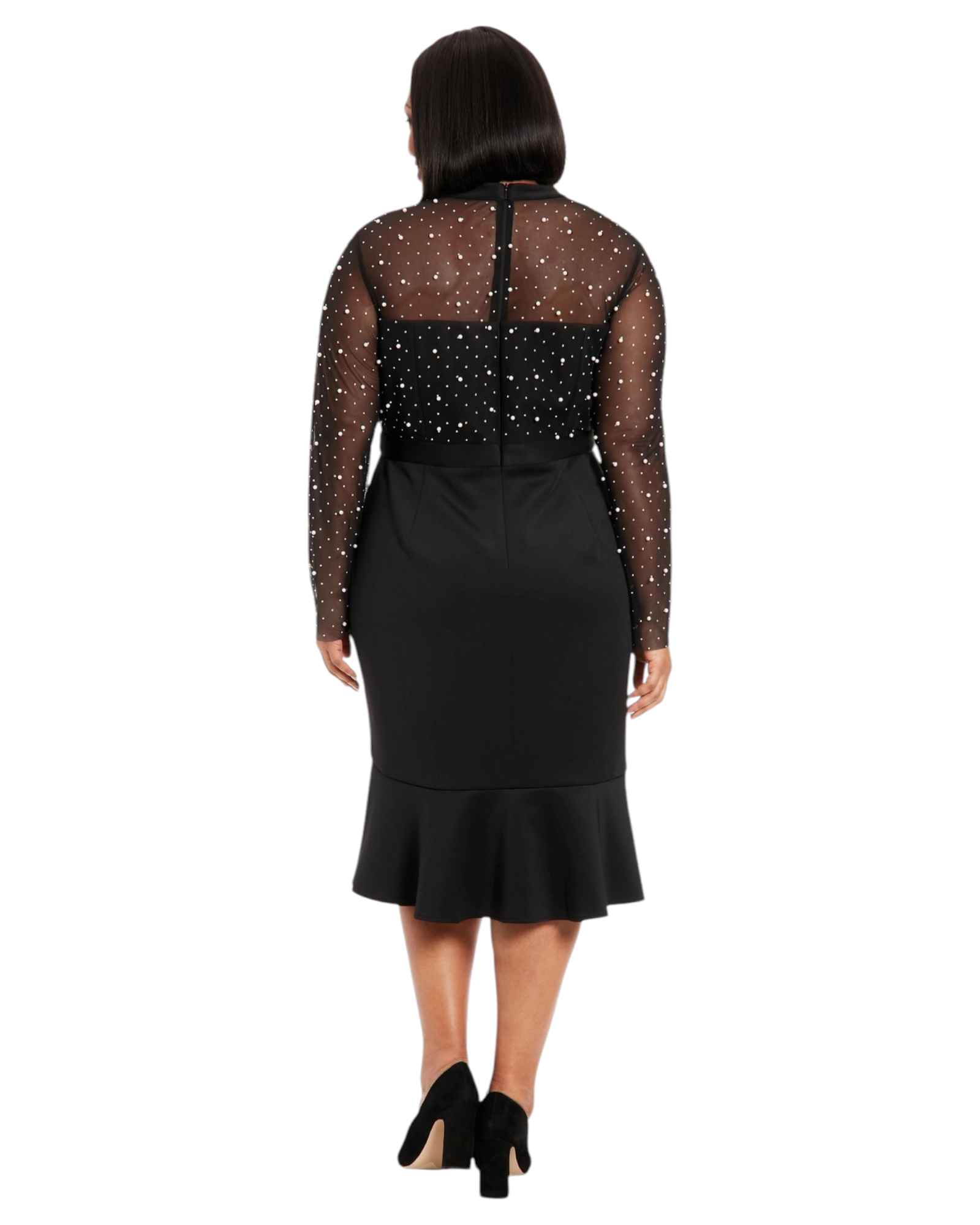 Pearl Illusion Mock Neck Dress