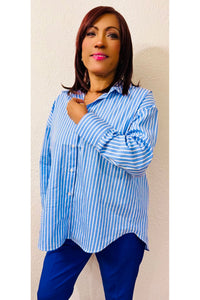 Oversized Cotton Stripe Shirt - D-S Fashion Sophisticated Boutique