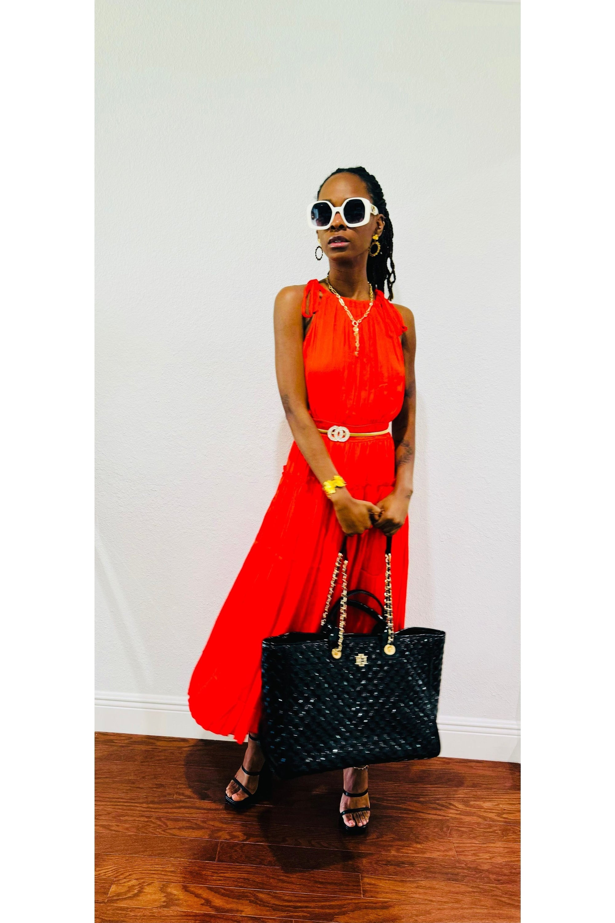 Pleated Halter Midi Dress — elegant polyester pleated midi dress for women, perfect for weddings, formal events, and sophisticated evening wear.