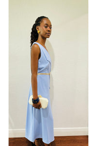 Kensie A-Line Midi Dress in Perri Blue — textured woven A-line midi dress for women, perfect for work, formal events, and leisure wear from DS Fashion Sophisticated Boutique.