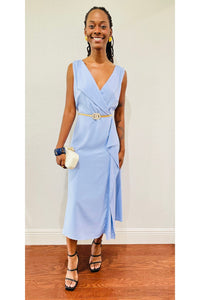 Kensie A-Line Midi Dress in Perri Blue — textured woven A-line midi dress for women, perfect for work, formal events, and leisure wear from DS Fashion Sophisticated Boutique.