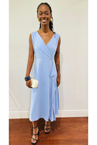 Kensie A-Line Midi Dress in Perri Blue — textured woven A-line midi dress for women, perfect for work, formal events, and leisure wear from DS Fashion Sophisticated Boutique.