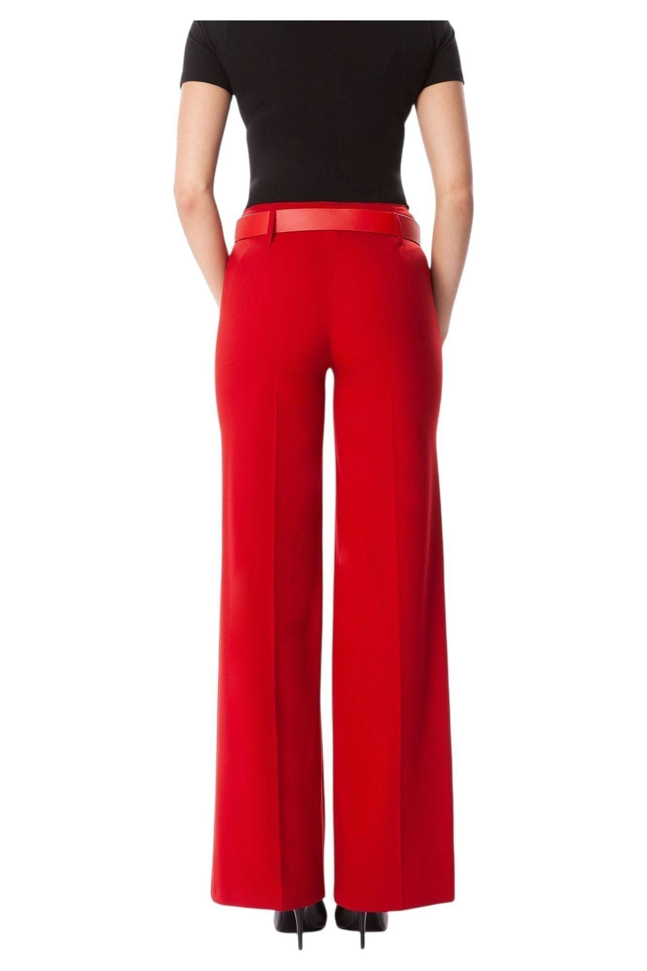 Red Wide Leg Belted Pants - D-S Fashion Sophisticated Boutique