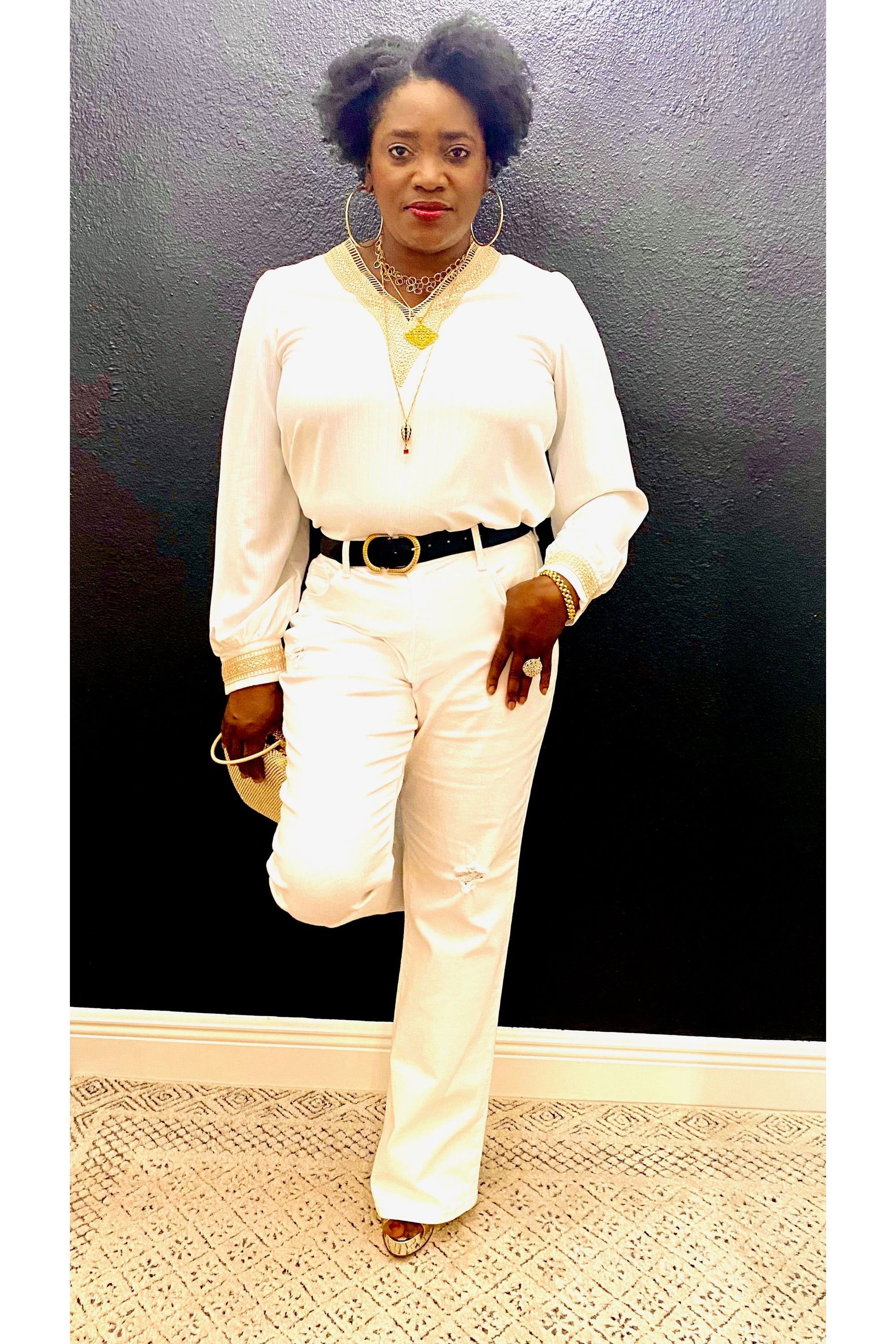 White Minimally distressed Bootcut Jeans - Fashion Sophisticated Boutique