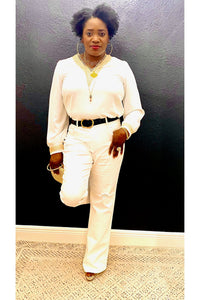 White Minimally distressed Bootcut Jeans - Fashion Sophisticated Boutique